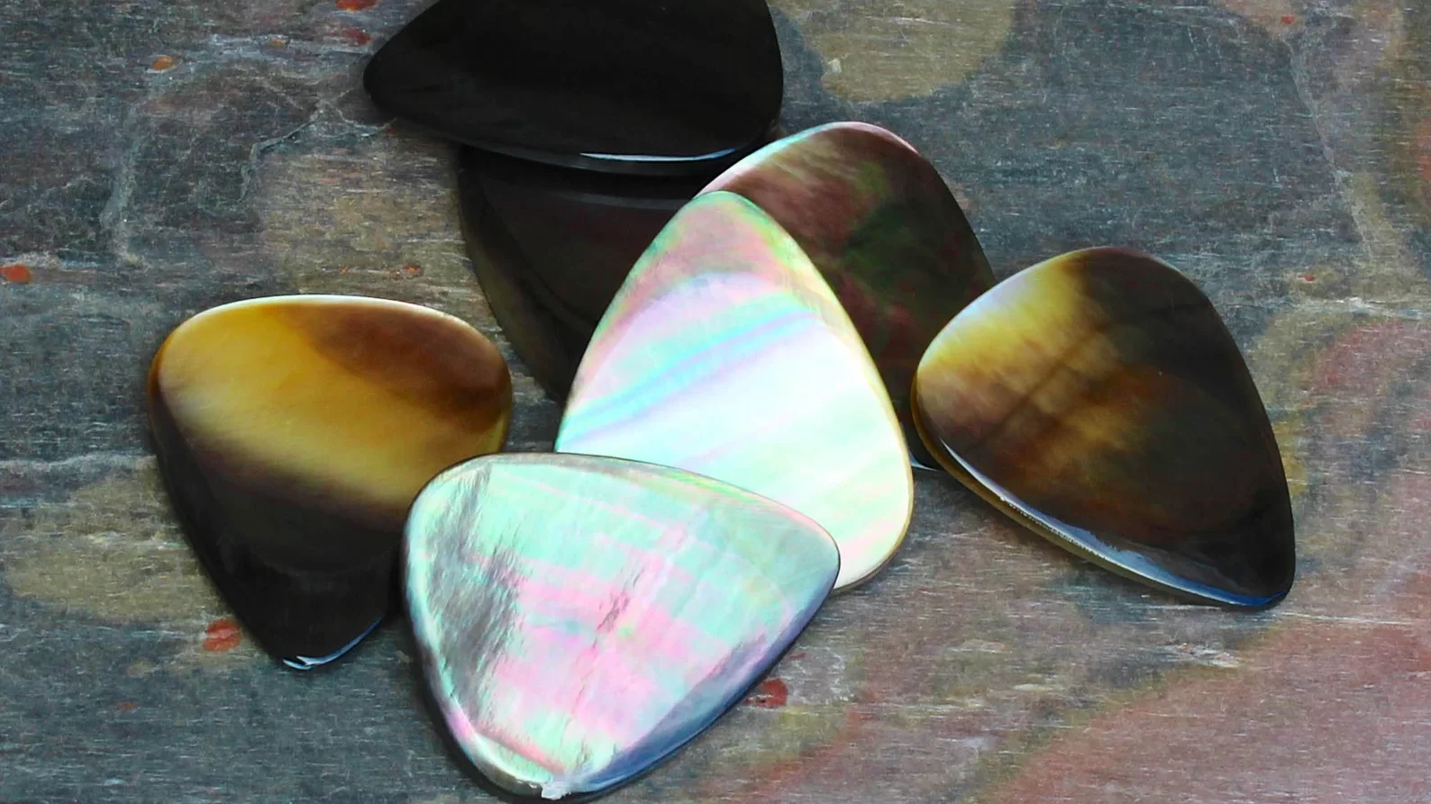 Black Mother of Pearl guitar picks by Timber Tones