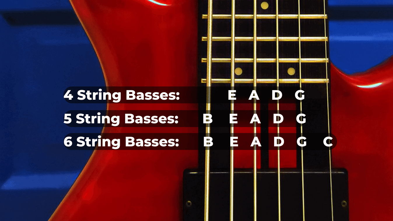 4 string bass tuning, 5 string bass tuning, and 6 string bass tuning.