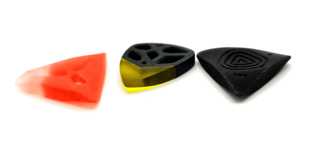 3D printed guitar picks made by Dasotomic Picks