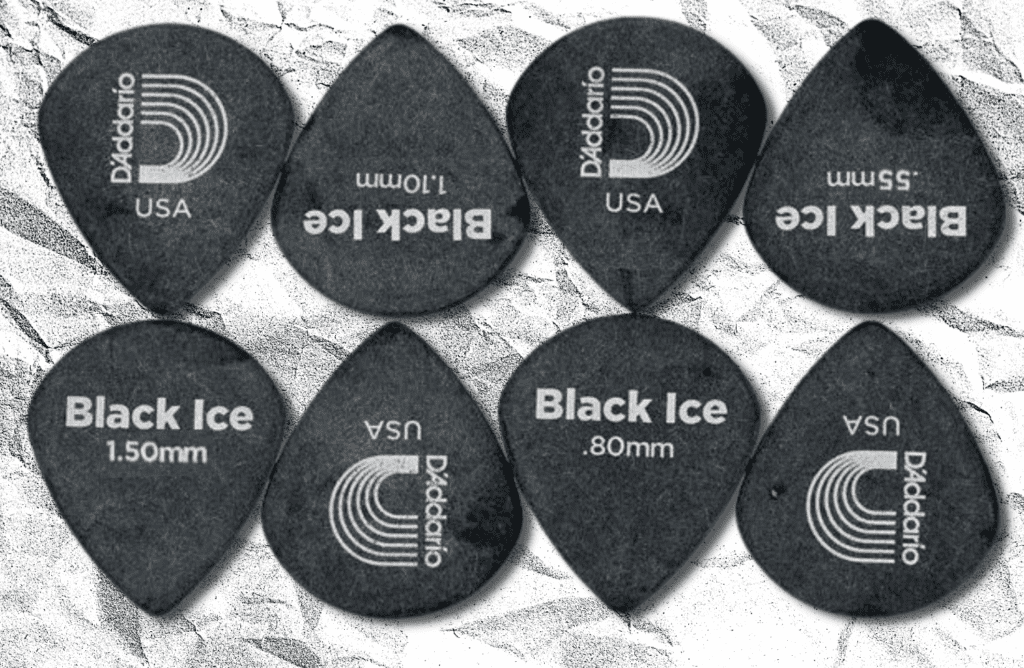 D'Addario Black Ice Guitar Picks in 1.5mm, 1.1mm, 0.8mm, 0.55mm