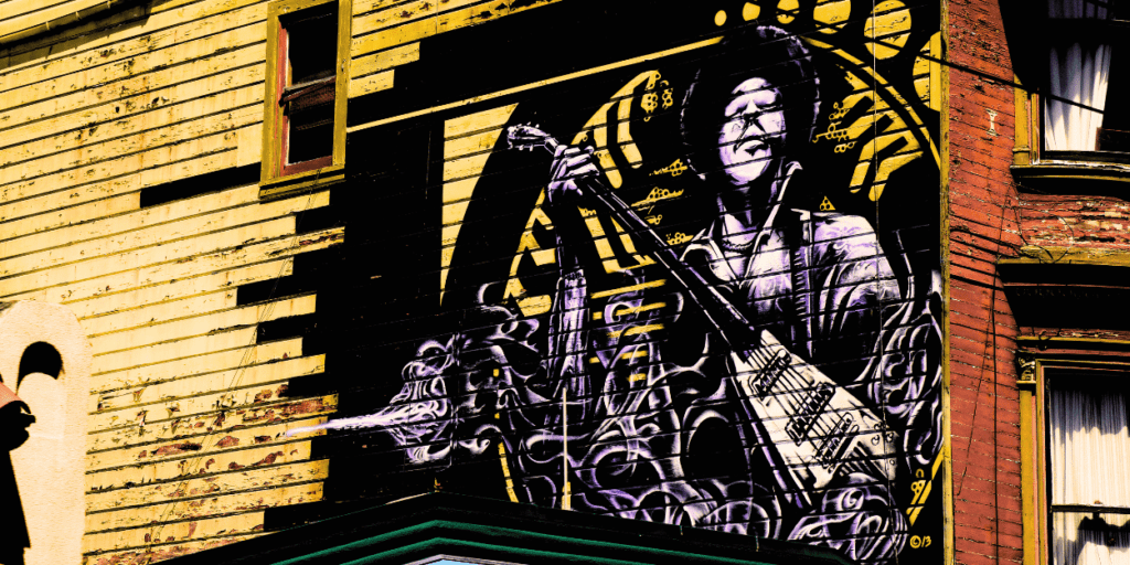 A graffiti of Jimi Hendrix in San Francisco