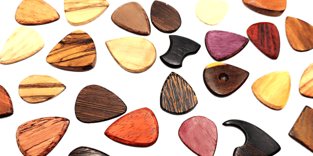 Wooden Guitar Picks by TerraTone, GT Plectrums, Dugain, and SixStringers